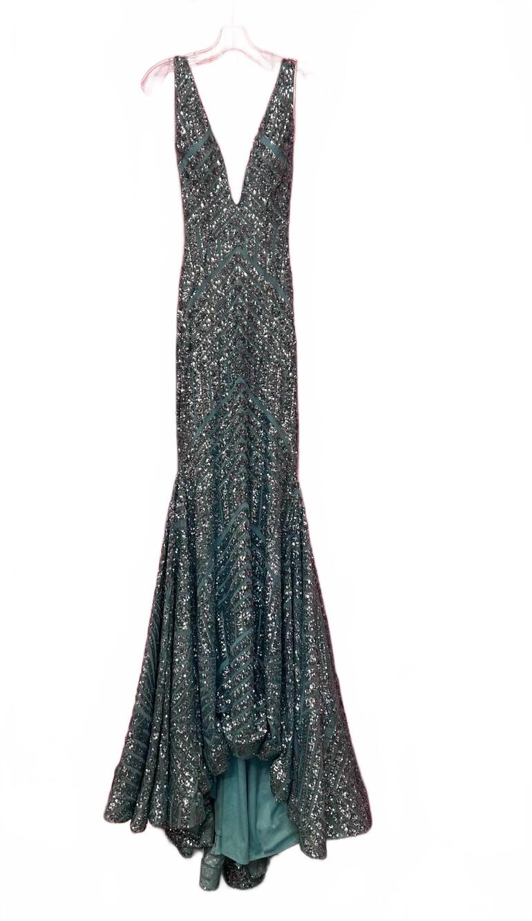 NEW JOVANI women's sequin embellished v neck gown in aqua